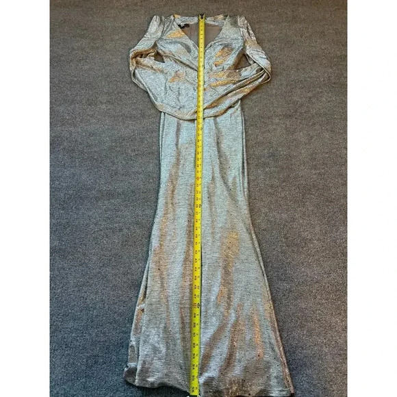 $1925 Talbot Runhof Rosin Gown Metallic Gray Wrap Front Back Zipper Dres… - Picture 11 of 13